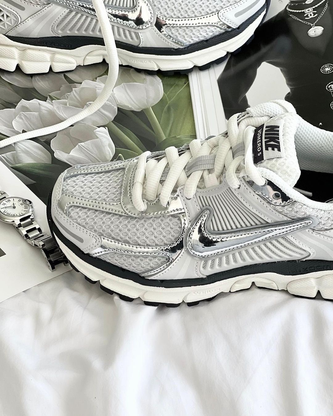 Nike Zoom Vomero 5 珍珠牛奶白銀小香風白色慢跑鞋老爹鞋FD0884-025