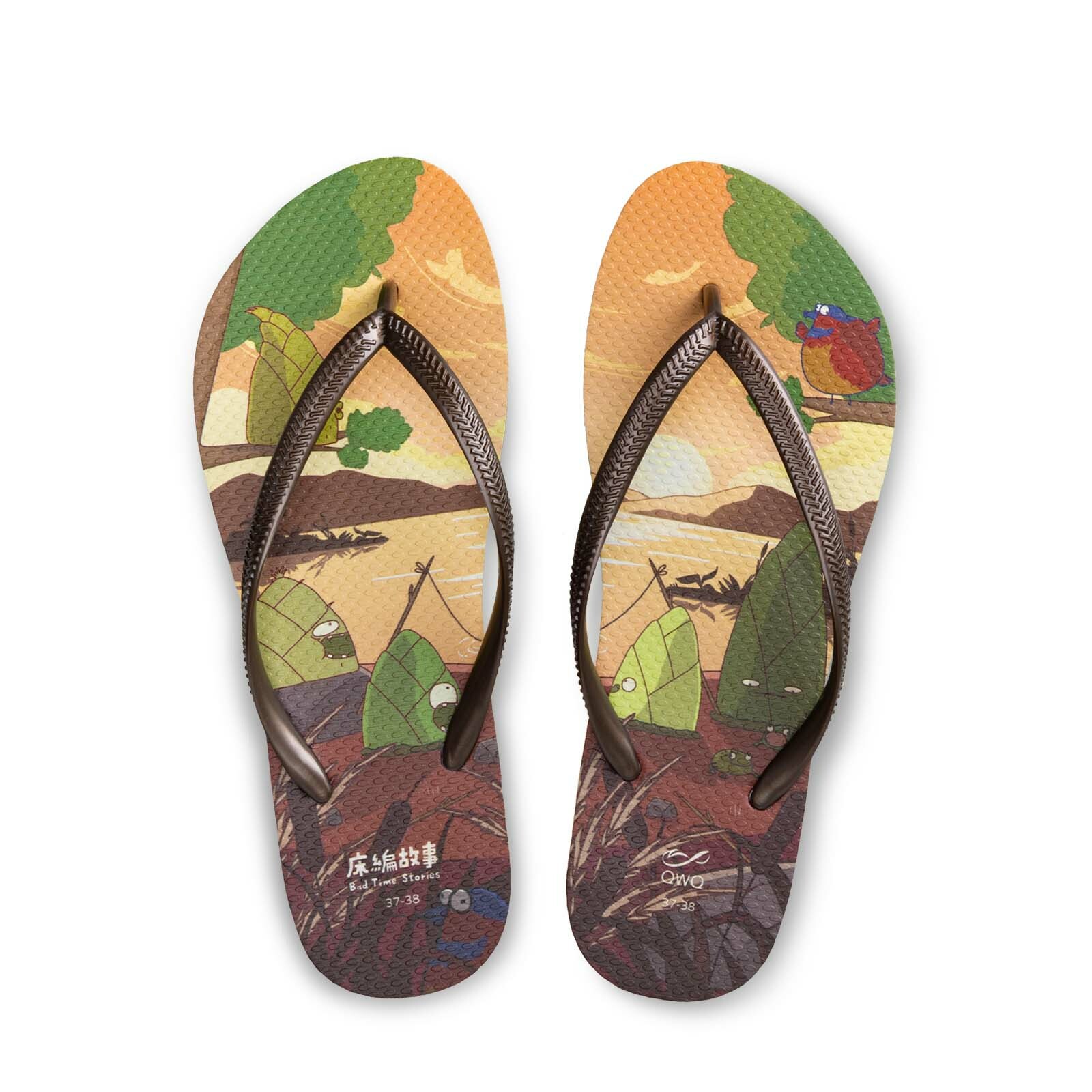 床編故事 落日餘暉 女款細帶人字夾腳拖鞋 焦糖棕