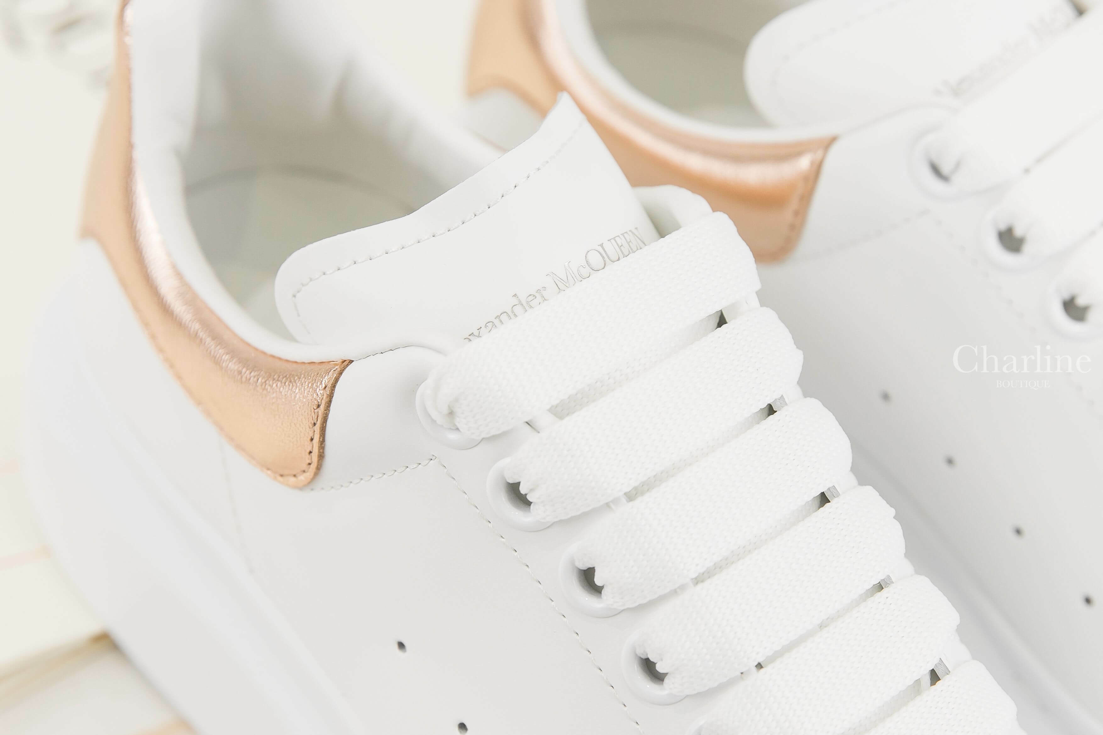 Alexander McQueen Oversized Sneaker In White / Rose Gold 白色玫瑰金小牛皮運動鞋