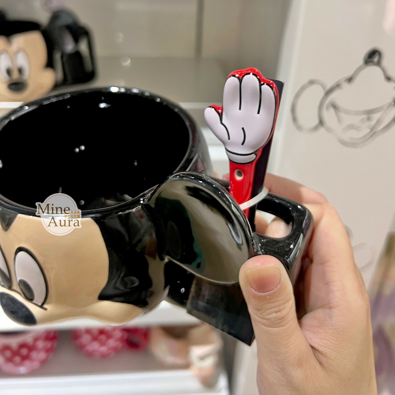 米奇 Mickey 大臉造型 湯勺+馬克杯 組 湯勺架設計 水杯 湯杯 -香港迪士尼樂園