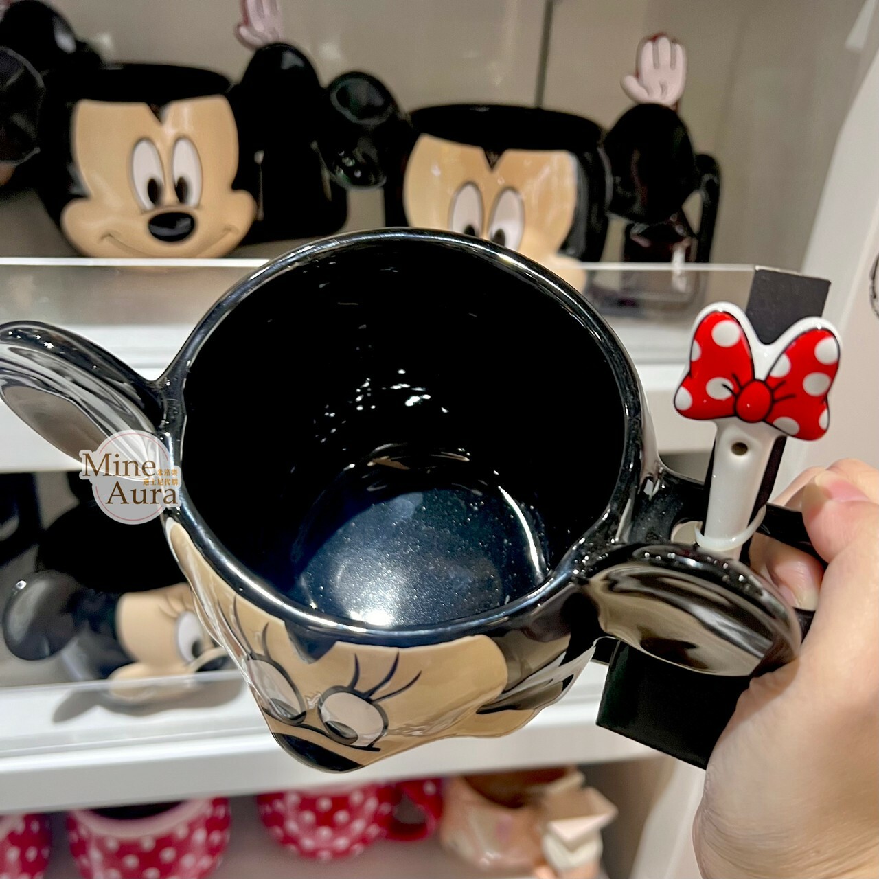 米妮 Minnie 大臉造型 湯勺+馬克杯 組 湯勺架設計 水杯 湯杯 -香港迪士尼樂園