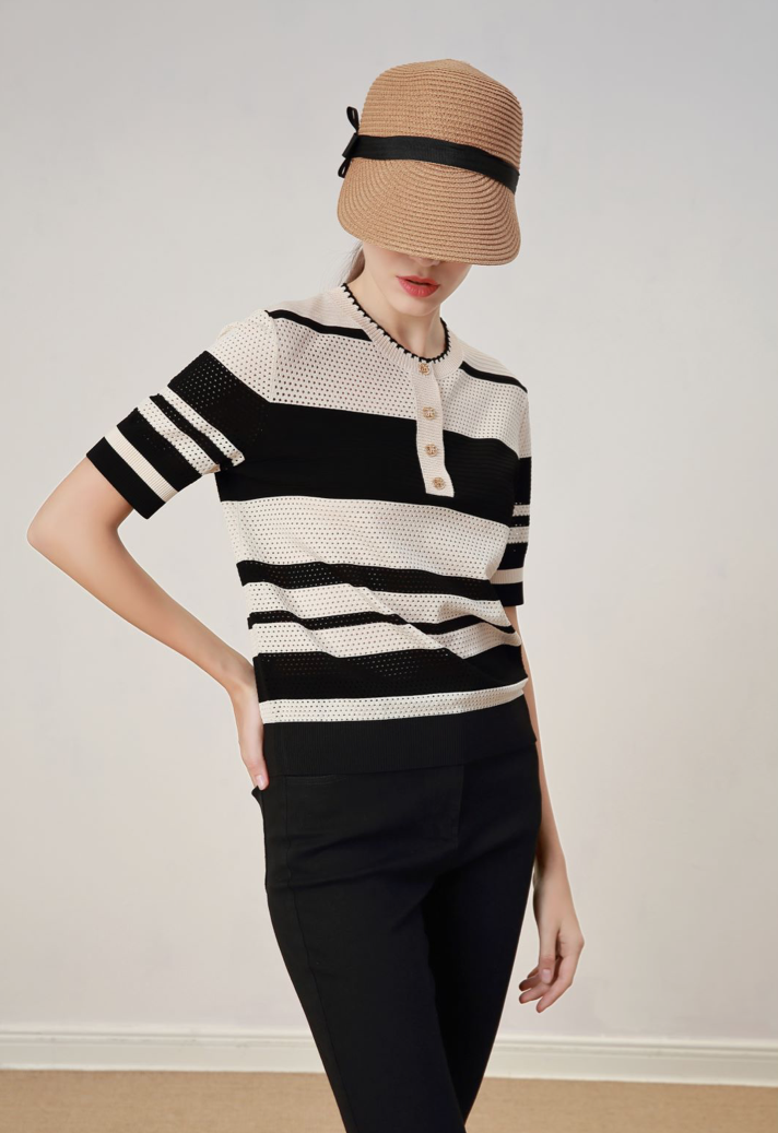 BC1EC207A1 天空之城真絲混紡休閒條紋上衣 ( 兩色 )