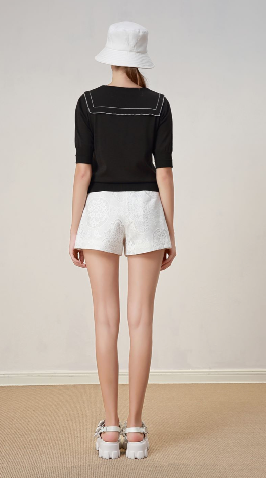 BC1EC213A1 濱海風情蕾絲繡花翻領上衣