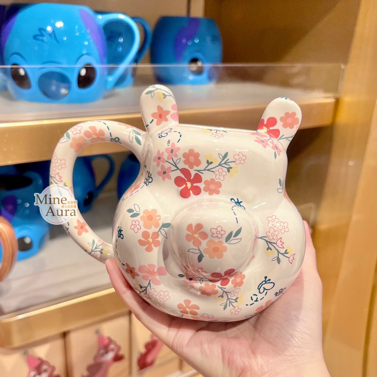 小熊維尼 Winnie the Pooh 大頭造型 花卉圖案 陶瓷馬克杯 水杯 -香港迪士尼樂園
