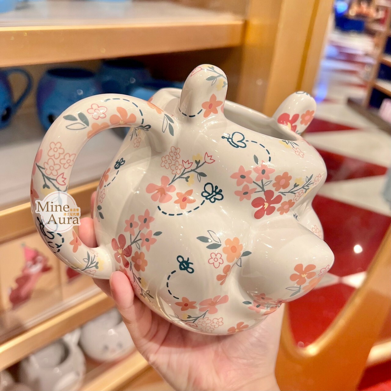 小熊維尼 Winnie the Pooh 大頭造型 花卉圖案 陶瓷馬克杯 水杯 -香港迪士尼樂園