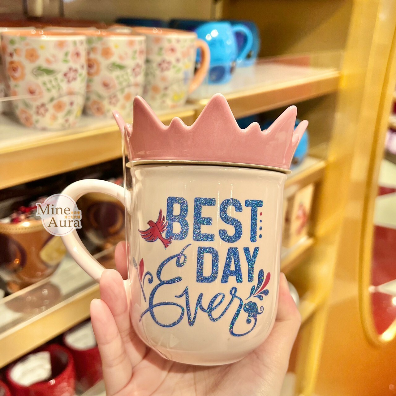 皇冠造型 公主剪影圖案 附蓋 陶瓷馬克杯 水杯 公主系列 Princess Line -香港迪士尼樂園
