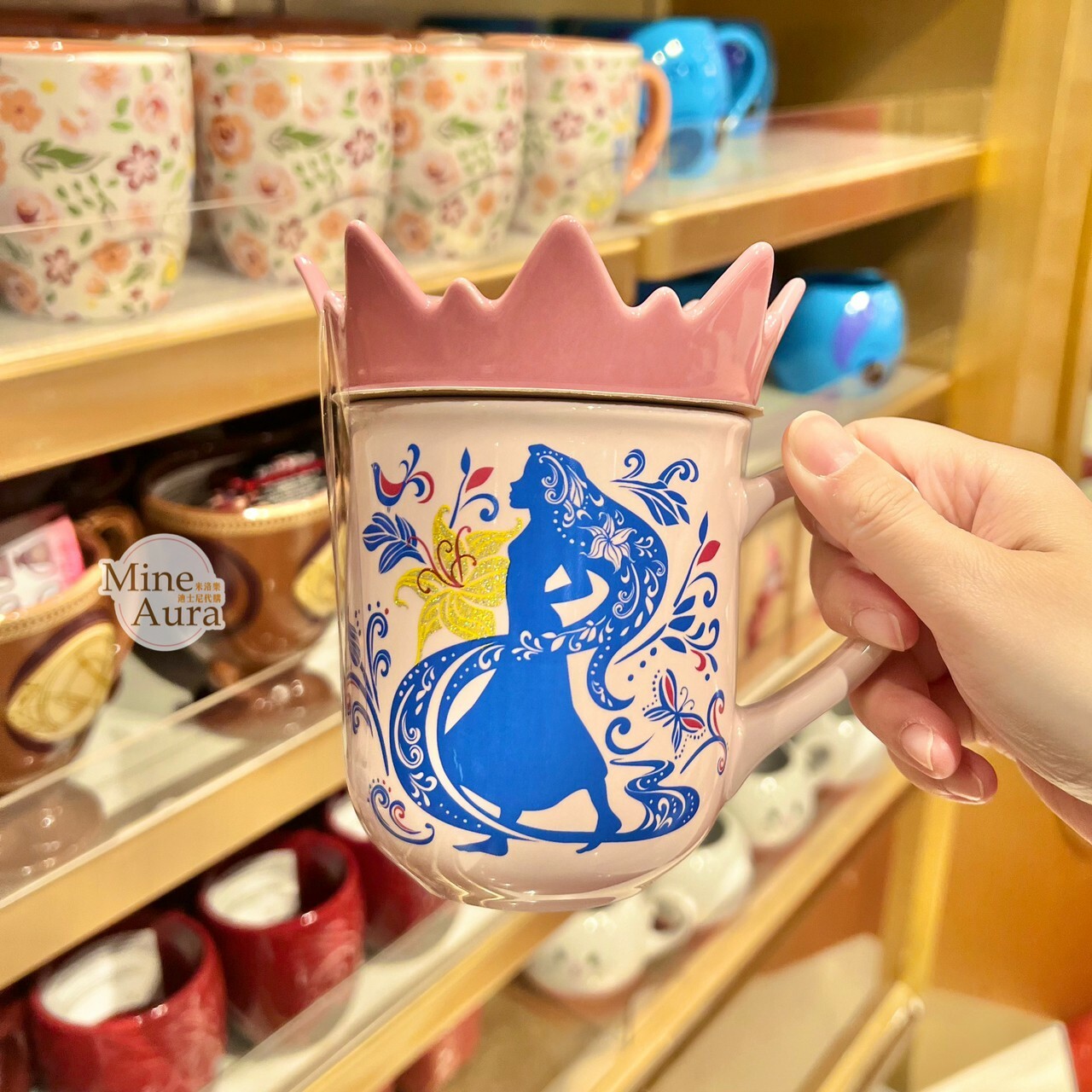 皇冠造型 公主剪影圖案 附蓋 陶瓷馬克杯 水杯 公主系列 Princess Line -香港迪士尼樂園