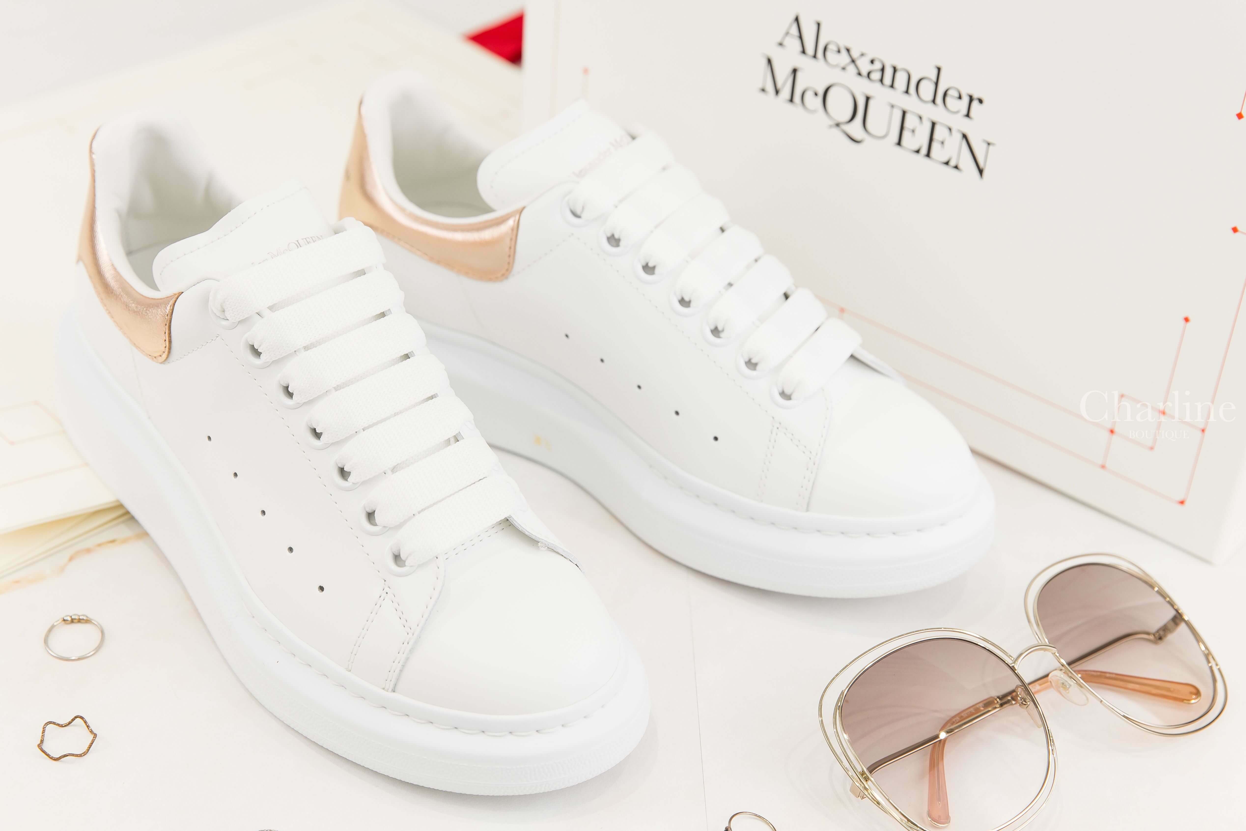 Alexander McQueen Oversized Sneaker In White / Rose Gold 白色玫瑰金小牛皮運動鞋