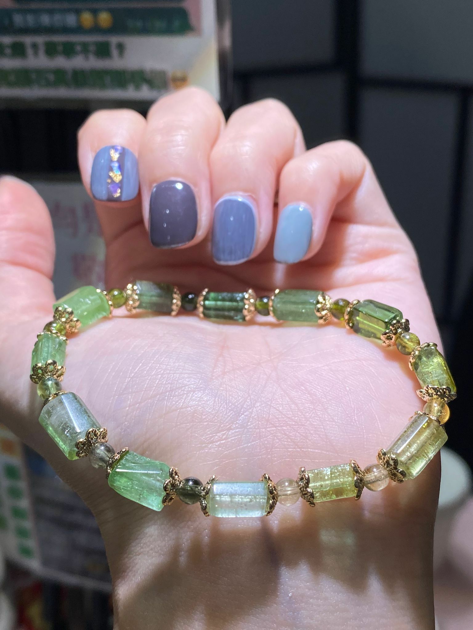 漸變綠碧璽方珠DIY