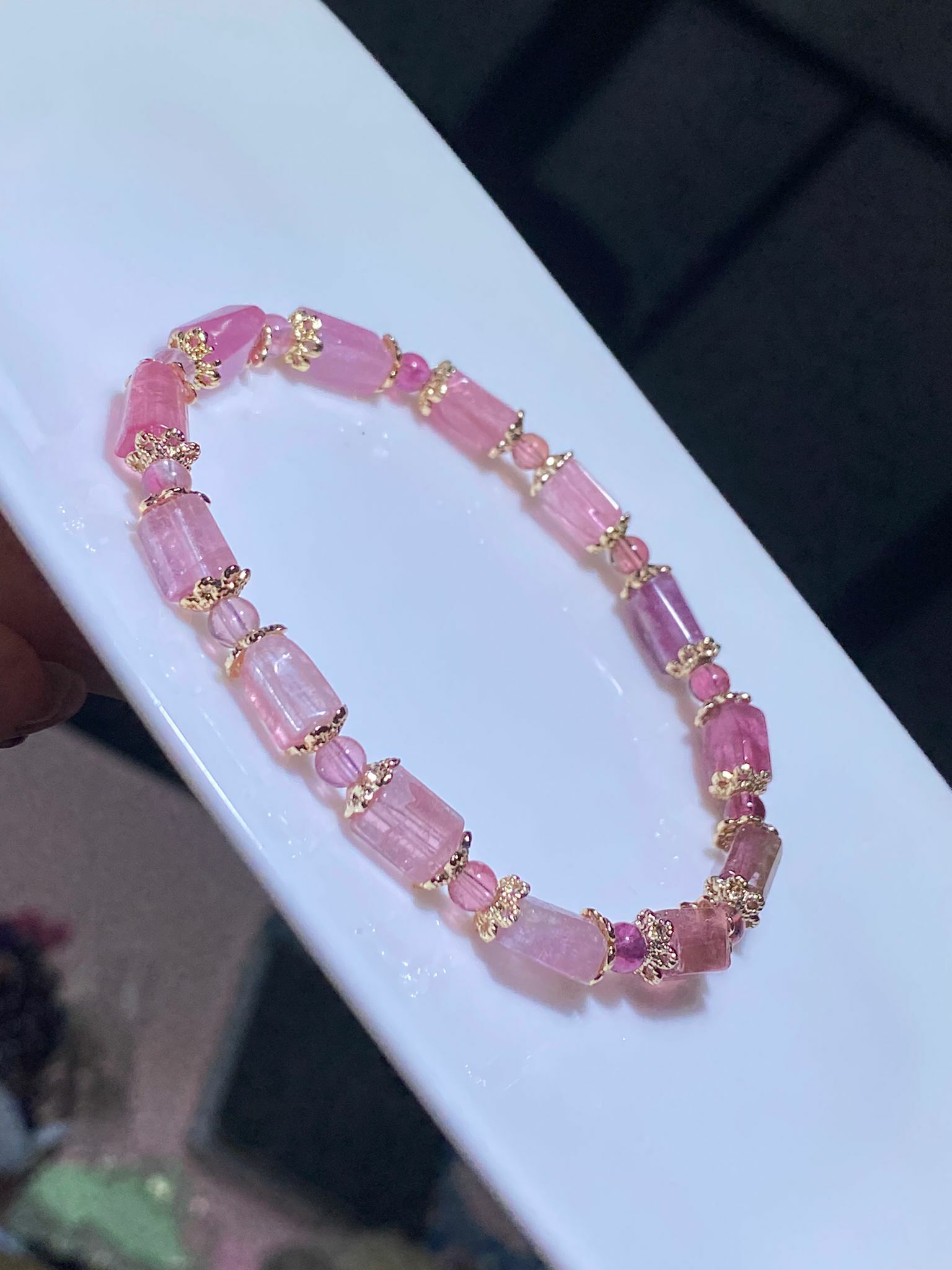 漸變粉紅碧璽方珠DIY