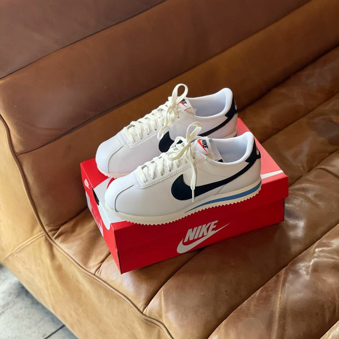 Nike Cortez 白色 黑色 水藍 黑勾 皮革 男女鞋 阿甘鞋 經典款 DN1791-100