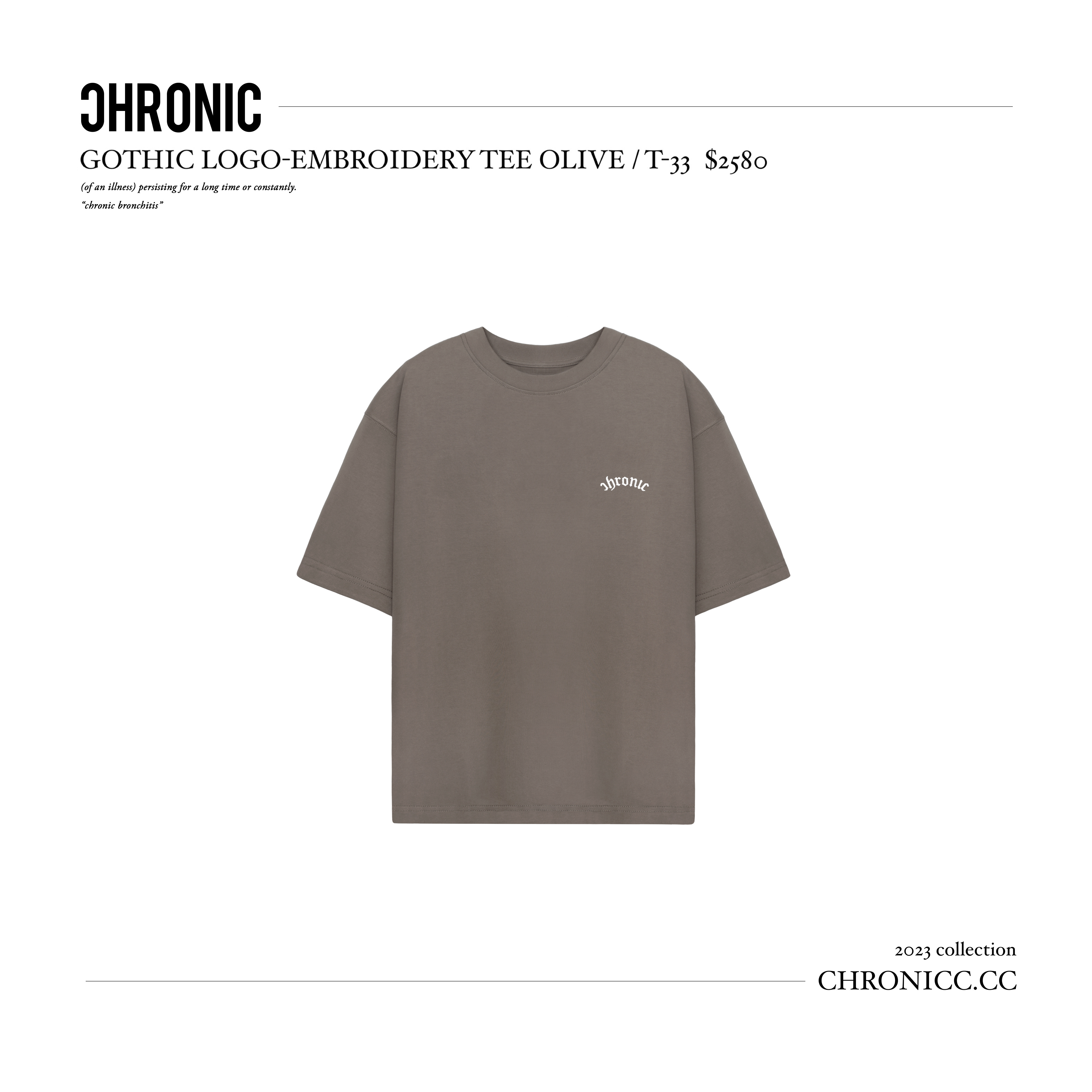 GOTHIC LOGO-EMBROIDERY TEE OLIVE / T-33