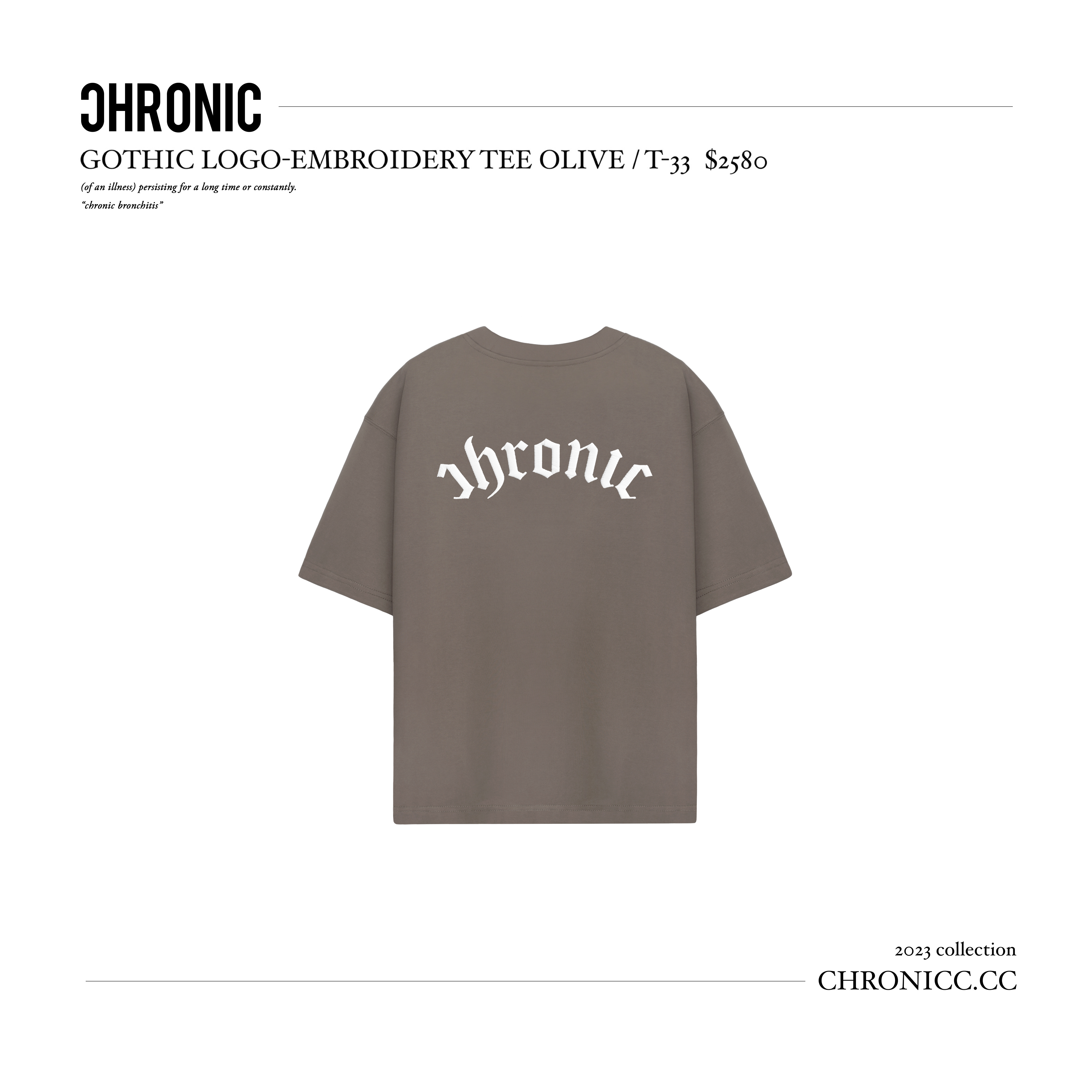 GOTHIC LOGO-EMBROIDERY TEE OLIVE / T-33