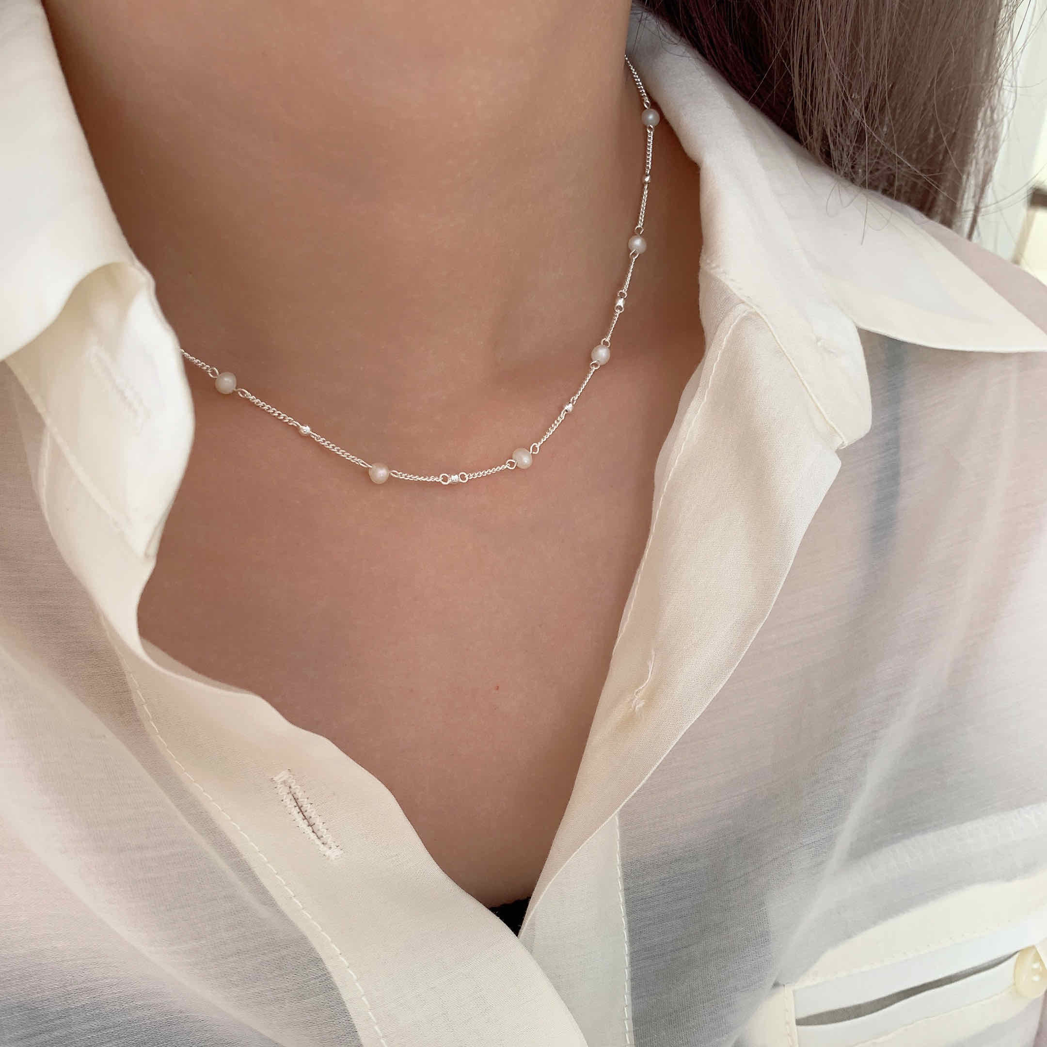 🇰🇷包色推薦！925 silver 淡水珍珠花串項鍊｜2 color