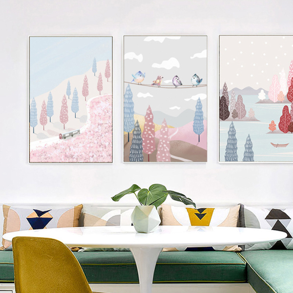 韓風春意森林無框掛畫