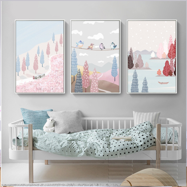 韓風春意森林無框掛畫