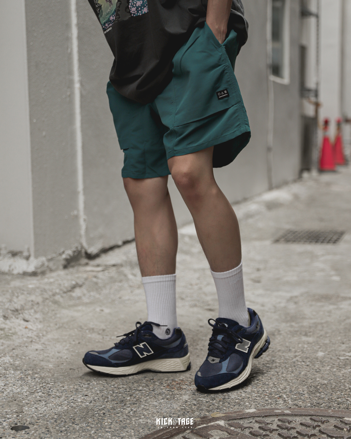 男款NEW BALANCE ALL TERRAIN WOVEN SHORT 綠色藍色拼接大口袋小標內