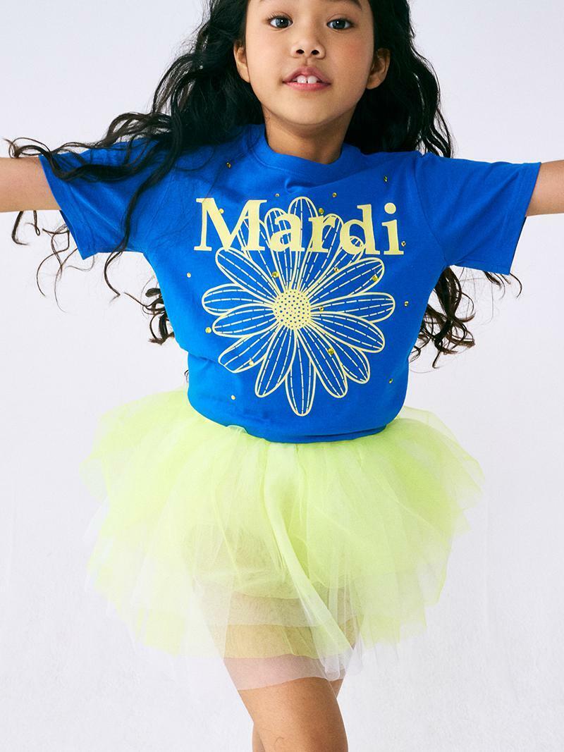 Mardi Mercredi KIDS TSHIRT FLOWERMARDI STONE EMBELLISHED_BLUE YELLOW