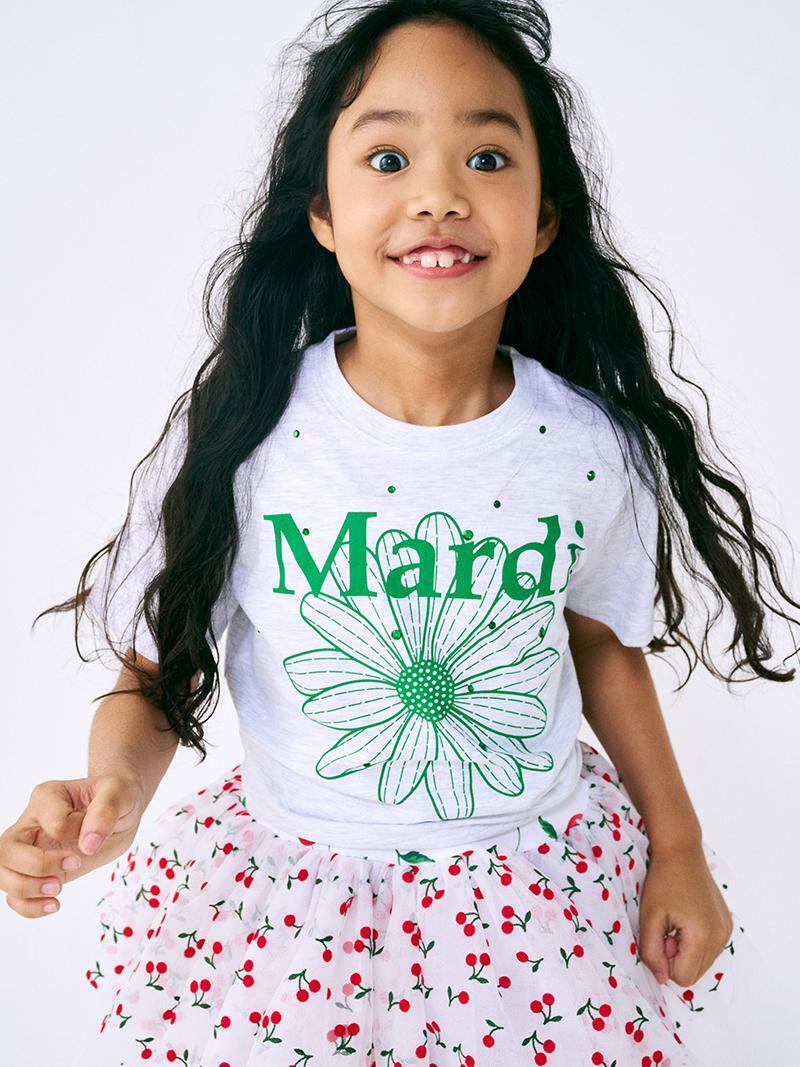 Mardi Mercredi KIDS TSHIRT FLOWERMARDI STONE EMBELLISHED_HEATHER GREEN