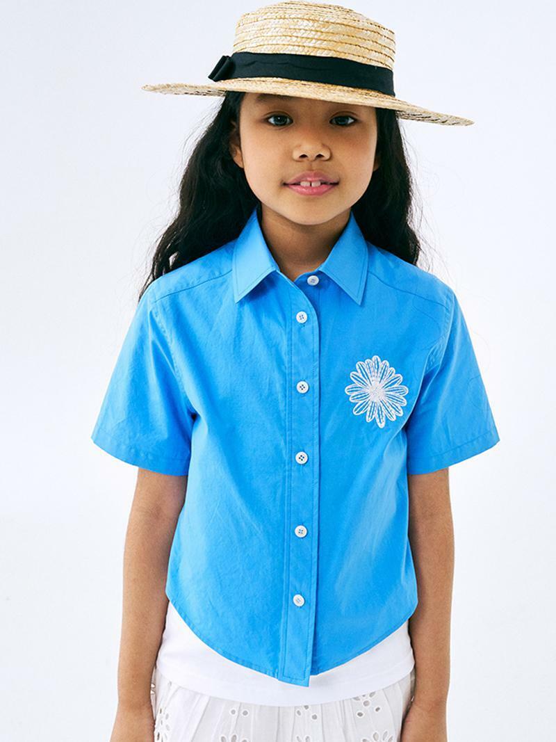 Mardi Mercredi KIDS COTTON SHIRT HALF SLEEVE_BLUE WHITE