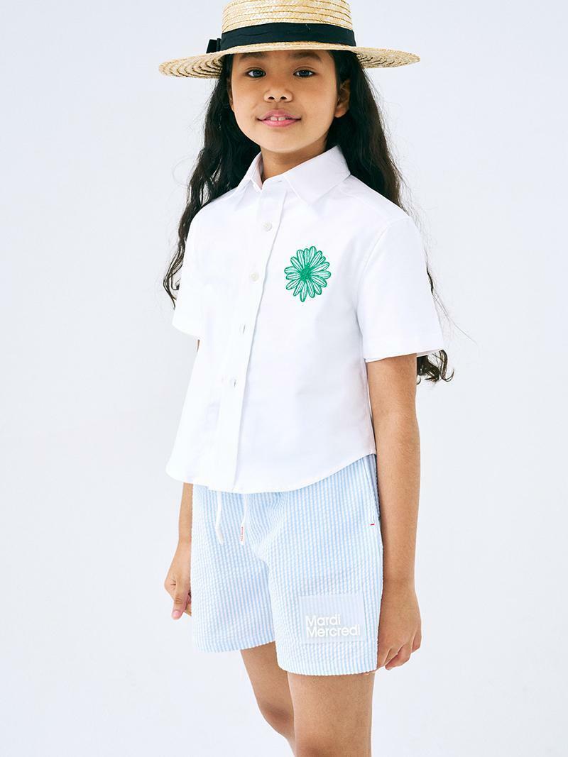 Mardi Mercredi KIDS OXFORD SHIRT HALF SLEEVE_WHITE GREEN
