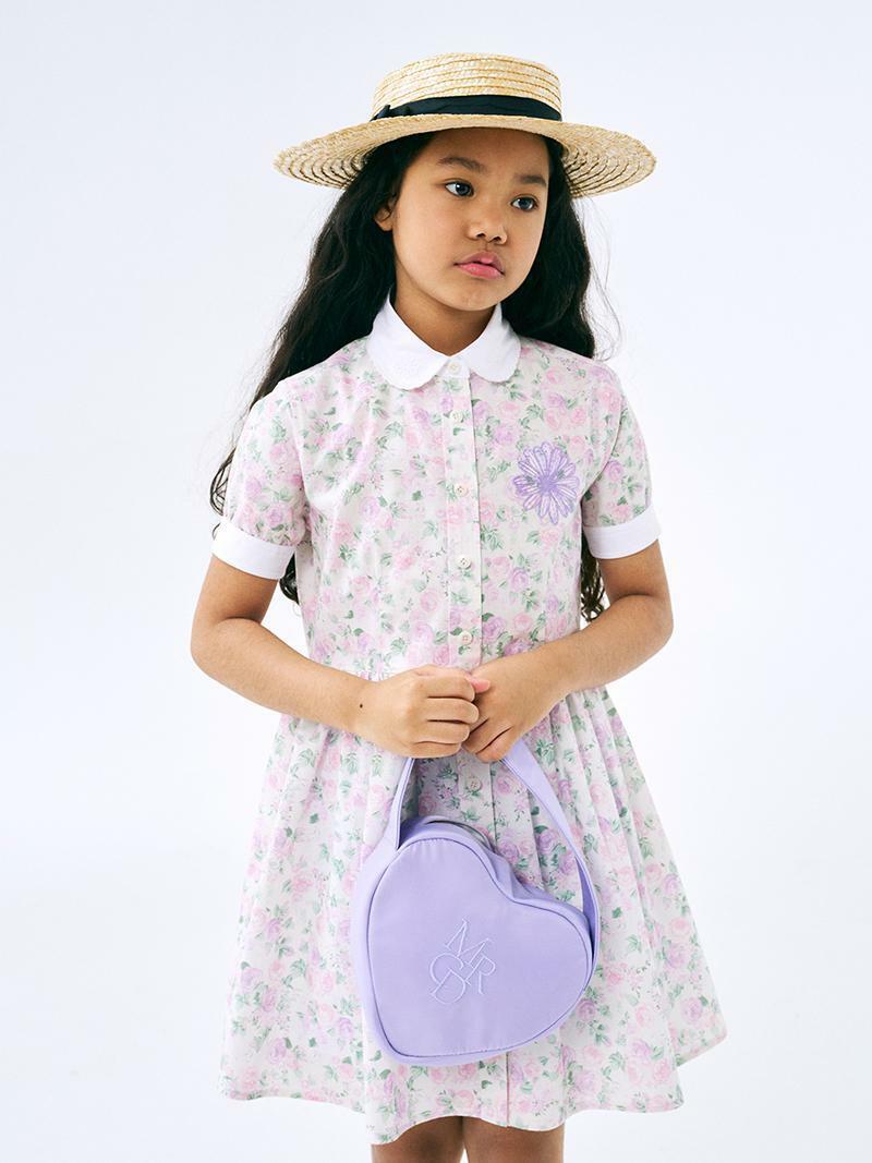 Mardi Mercredi KIDS COTTON SHIRT DRESS HALF SLEEVE FLORAL_IVORY LAVENDER