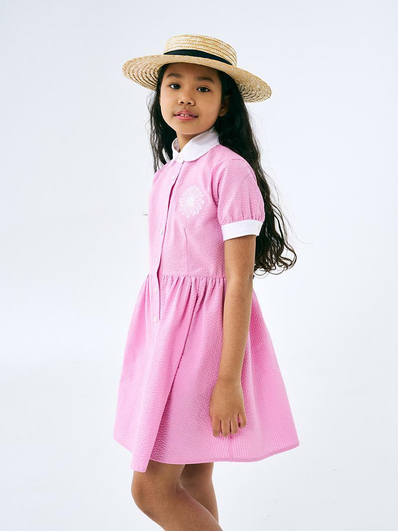 Mardi Mercredi KIDS SEERSUCKER SHIRT DRESS HALF SLEEVE_PINK IVORY