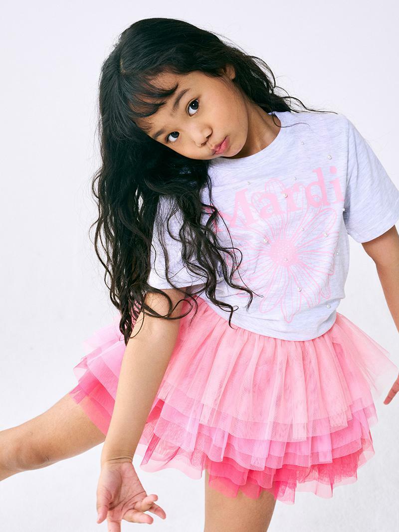 Mardi Mercredi KIDS TSHIRT FLOWERMARDI PEARL EMBELLISHED_HEATHER PINK
