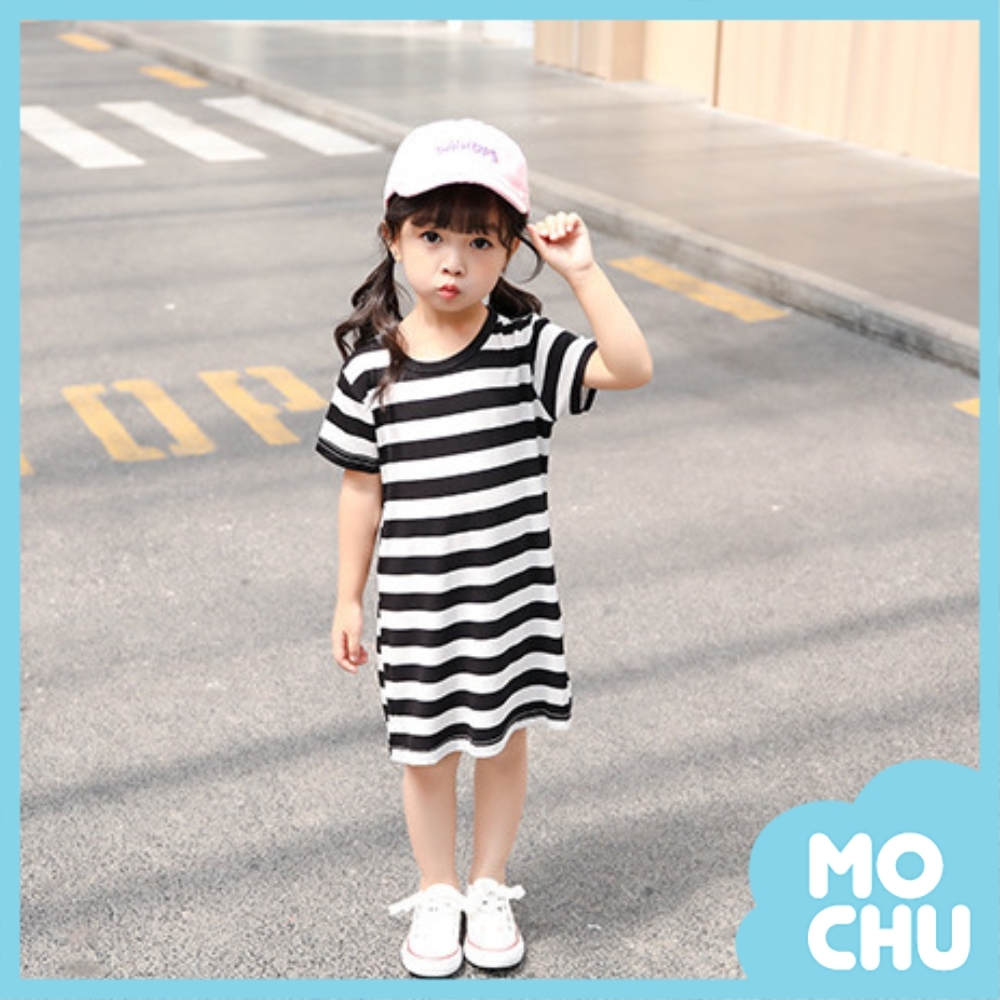 黑白條紋圓領連衣裙親子裝