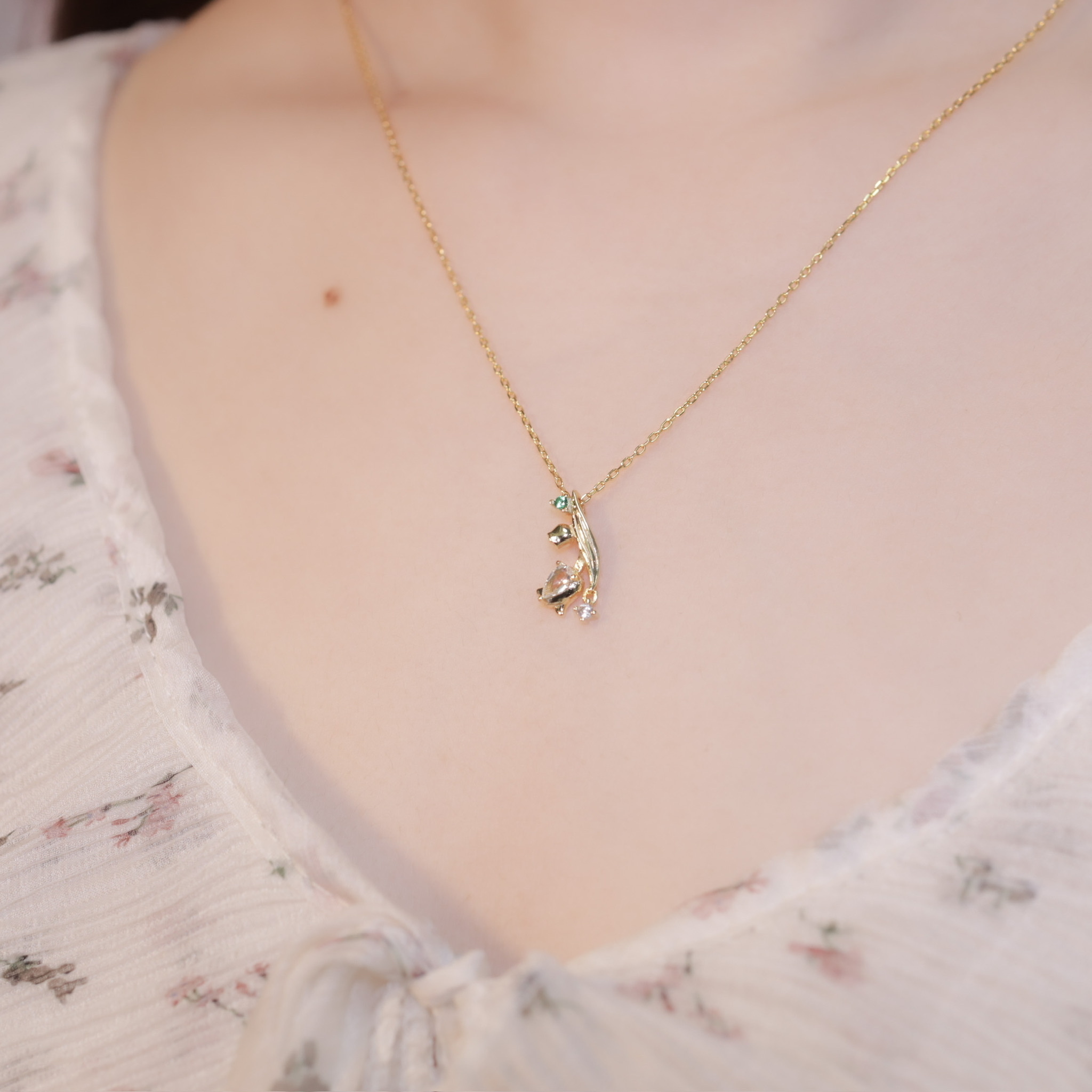 | 925銀・18k金丨 待放小花項鍊丨NE0170丨