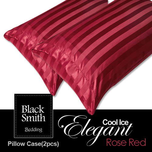 Black Smith -玫瑰紅2870針冰絲瑰麗條子枕頭套(2個)