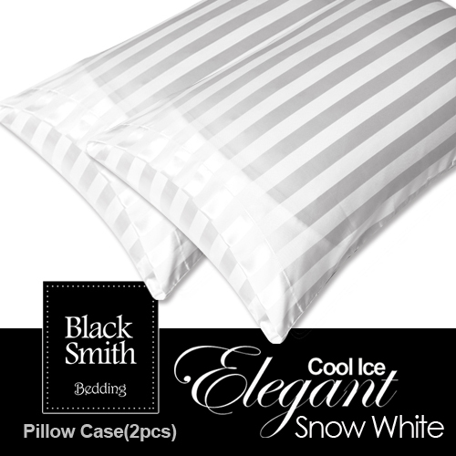 Black Smith -雪花白2870針冰絲瑰麗條子枕頭套(2個)