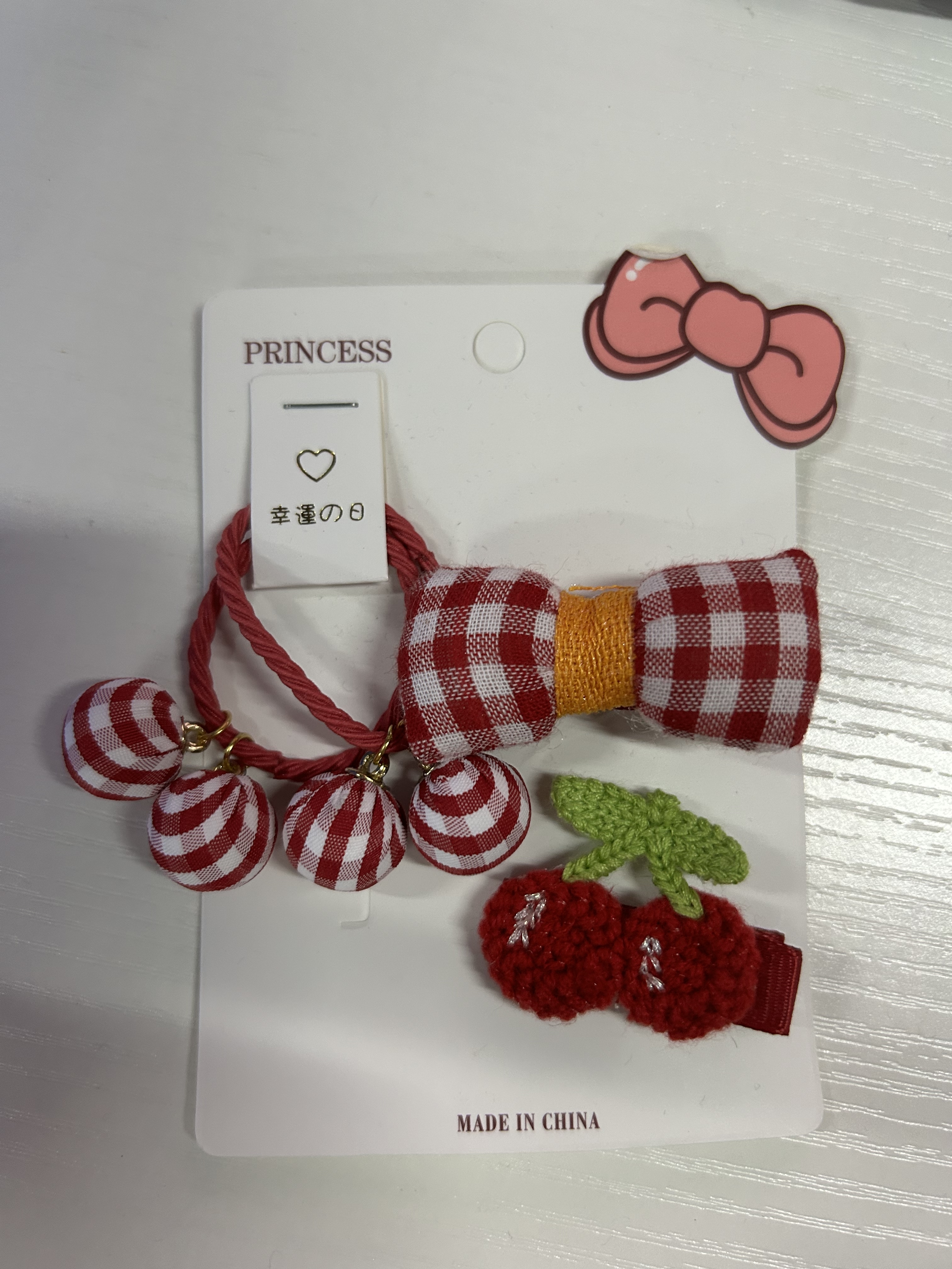 A322RD_SS22_C🟥🍒紅色格紋櫻桃系列頭飾(3pcs)
