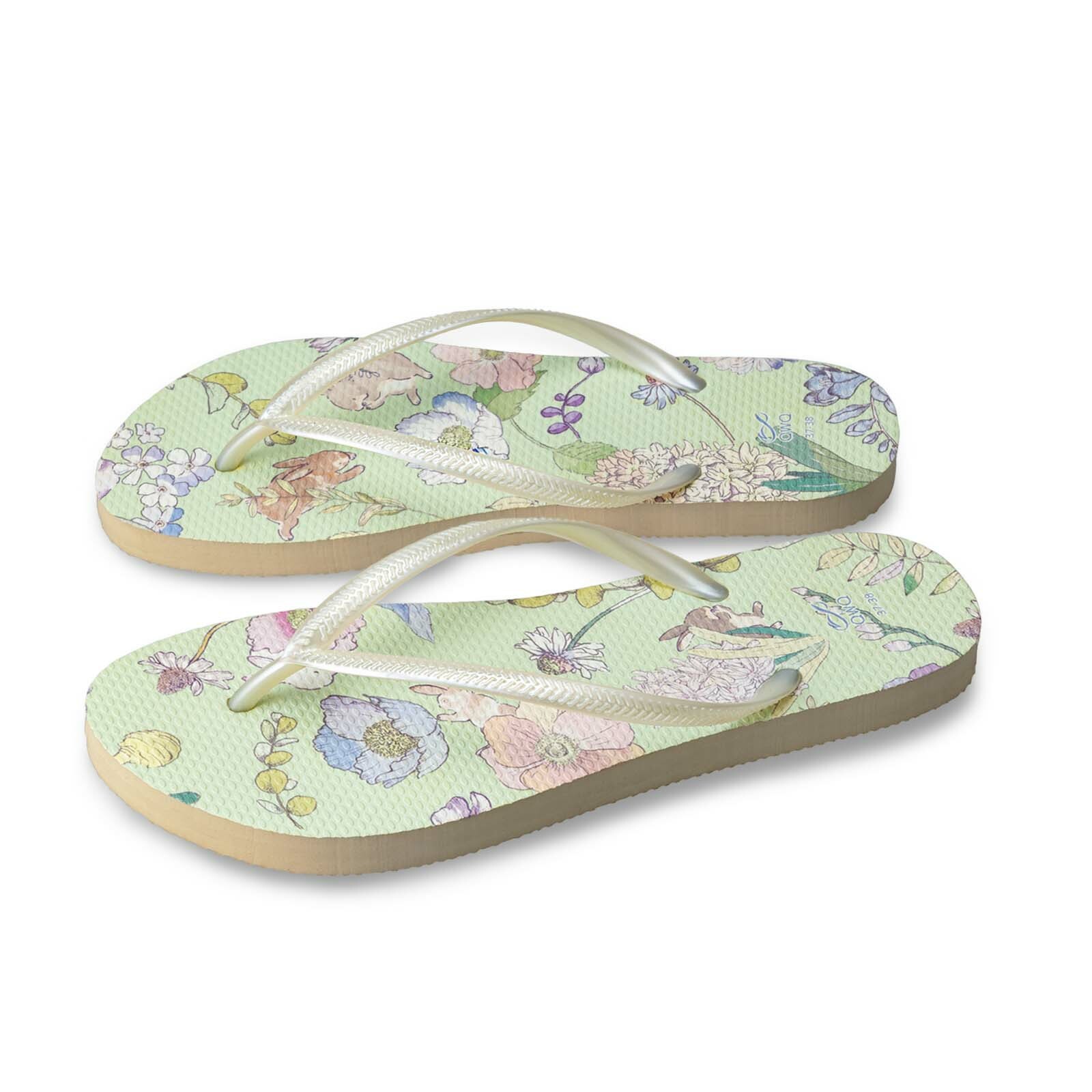 露台上的波麗 夏綠蒂 女款細帶人字夾腳拖鞋 沙金底白帶