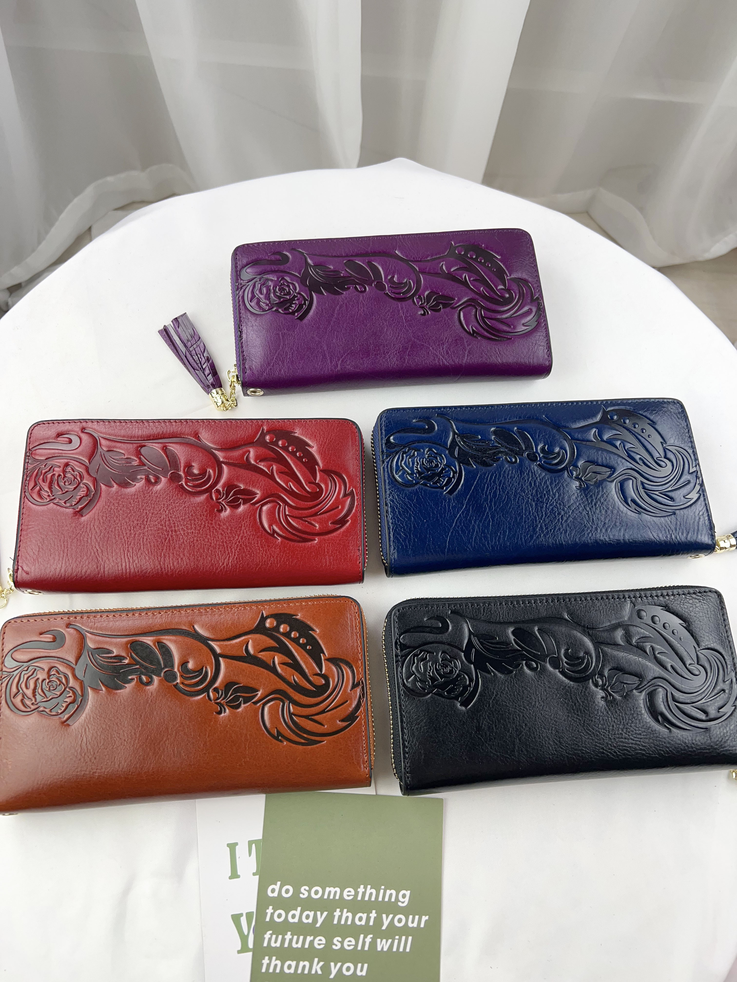 壓紋油蠟皮拉鍊長夾  #SM-100152