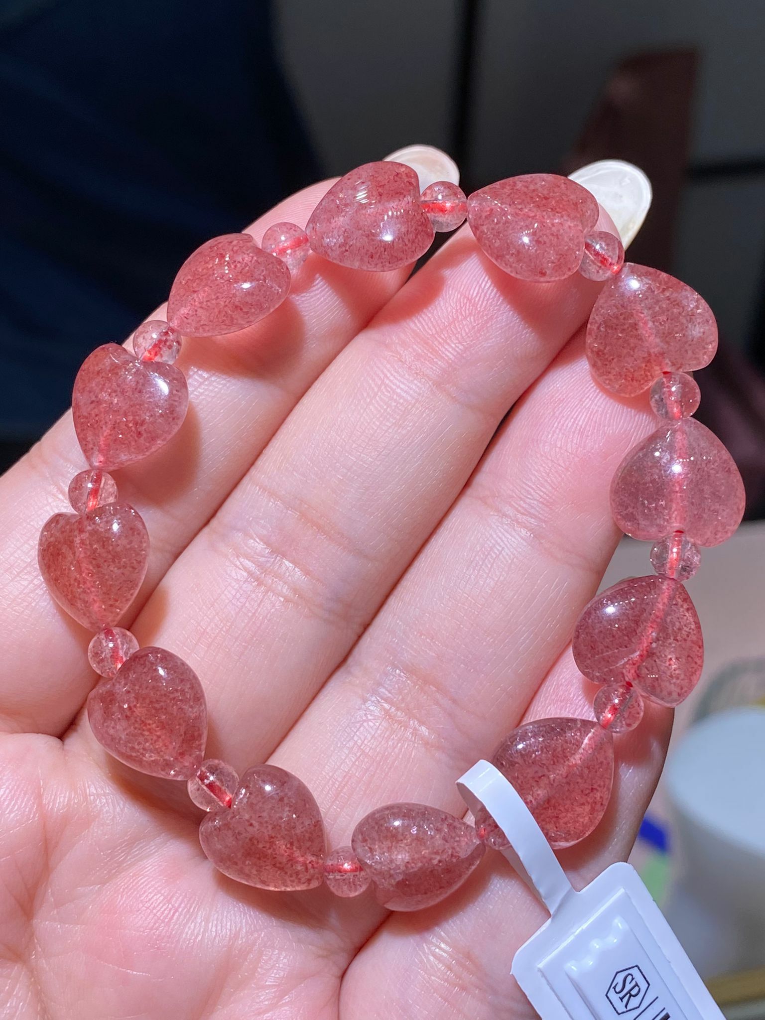 草莓晶心心隔珠手串