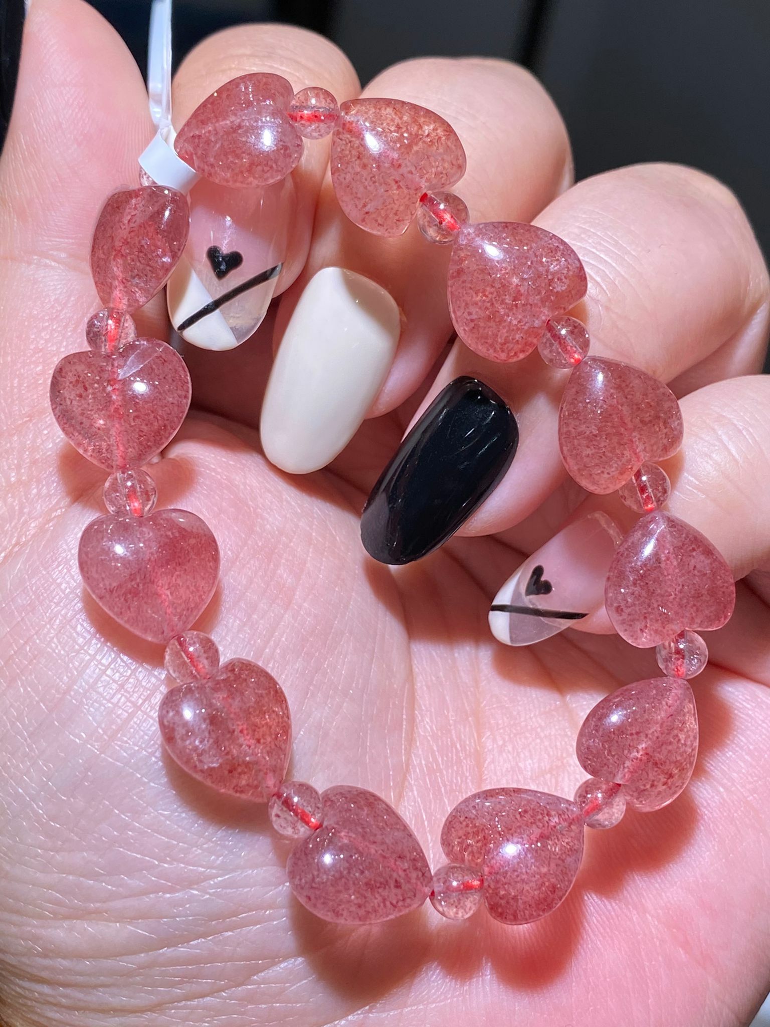 草莓晶心心隔珠手串