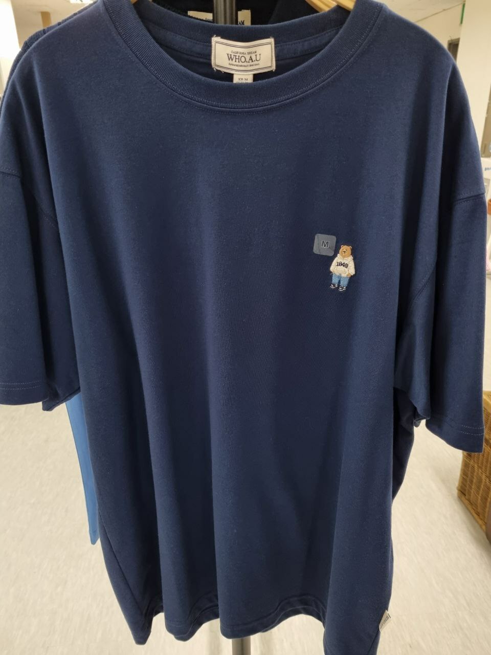 [K] WHO.A.U STEVE EMBROIDERY SHORT SLEEVE TEE LOOSE FIT,NAVY, WHRAD2311U-NAVY (KWAU671)