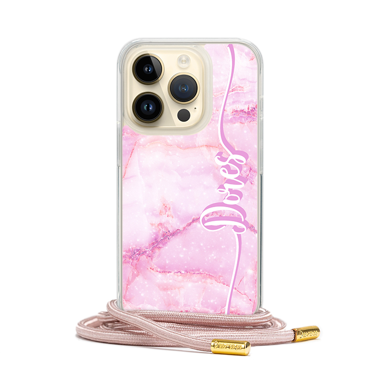 公主粉大理石 - (客製化) iPhone透明掛繩手機殼