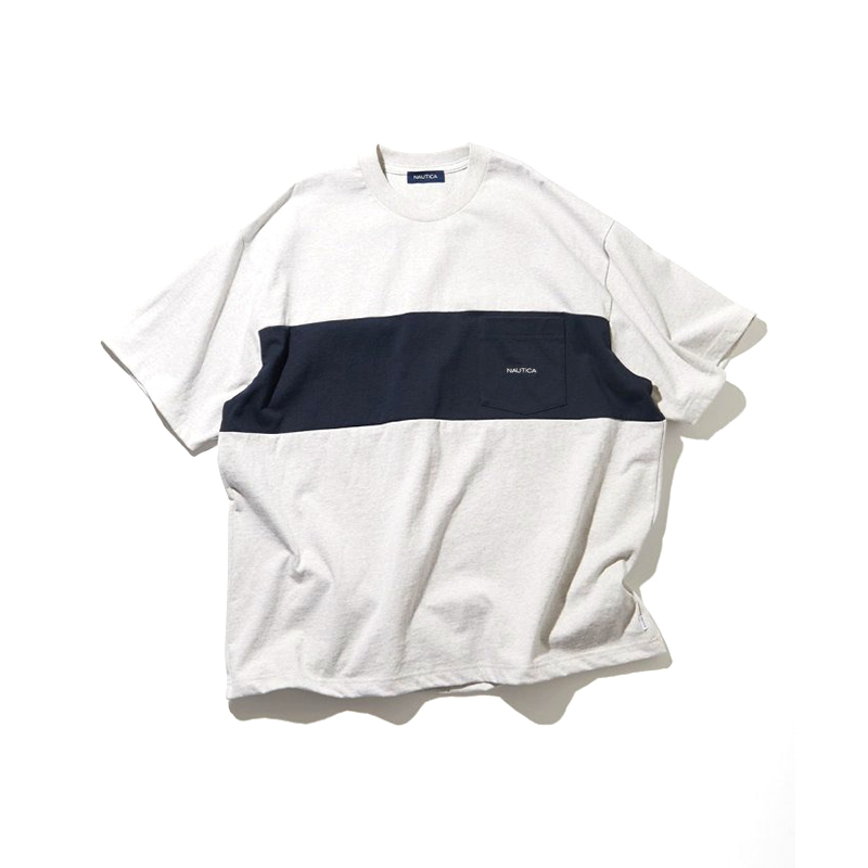 NAUTICA Panel Border S/S Pocket Tee 灰藍寬條紋 短袖  男女款 NTC-50 [台灣現貨]