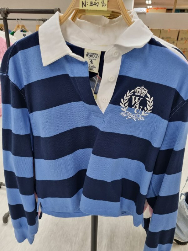 [K] WHO.A.U WOMEN'S CROP RUGBY LONG SLEEVE TEE,BLUE, WHLAD2338F-BLUE (KWAU764)