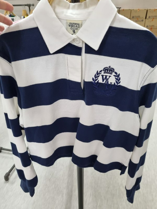 [K] WHO.A.U WOMEN'S CROP RUGBY LONG SLEEVE TEE,NAVY, WHLAD2338F-NAVY (KWAU766)