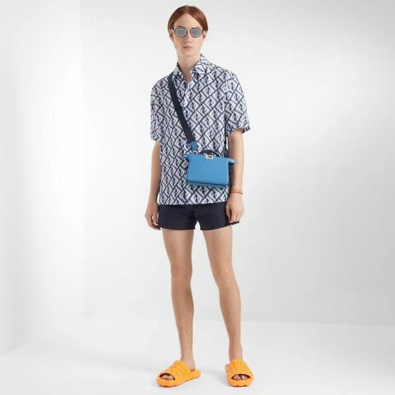 Fendi 男款藍色FF字母短袖襯衫 FS0795  AN0K  F0V6W -T