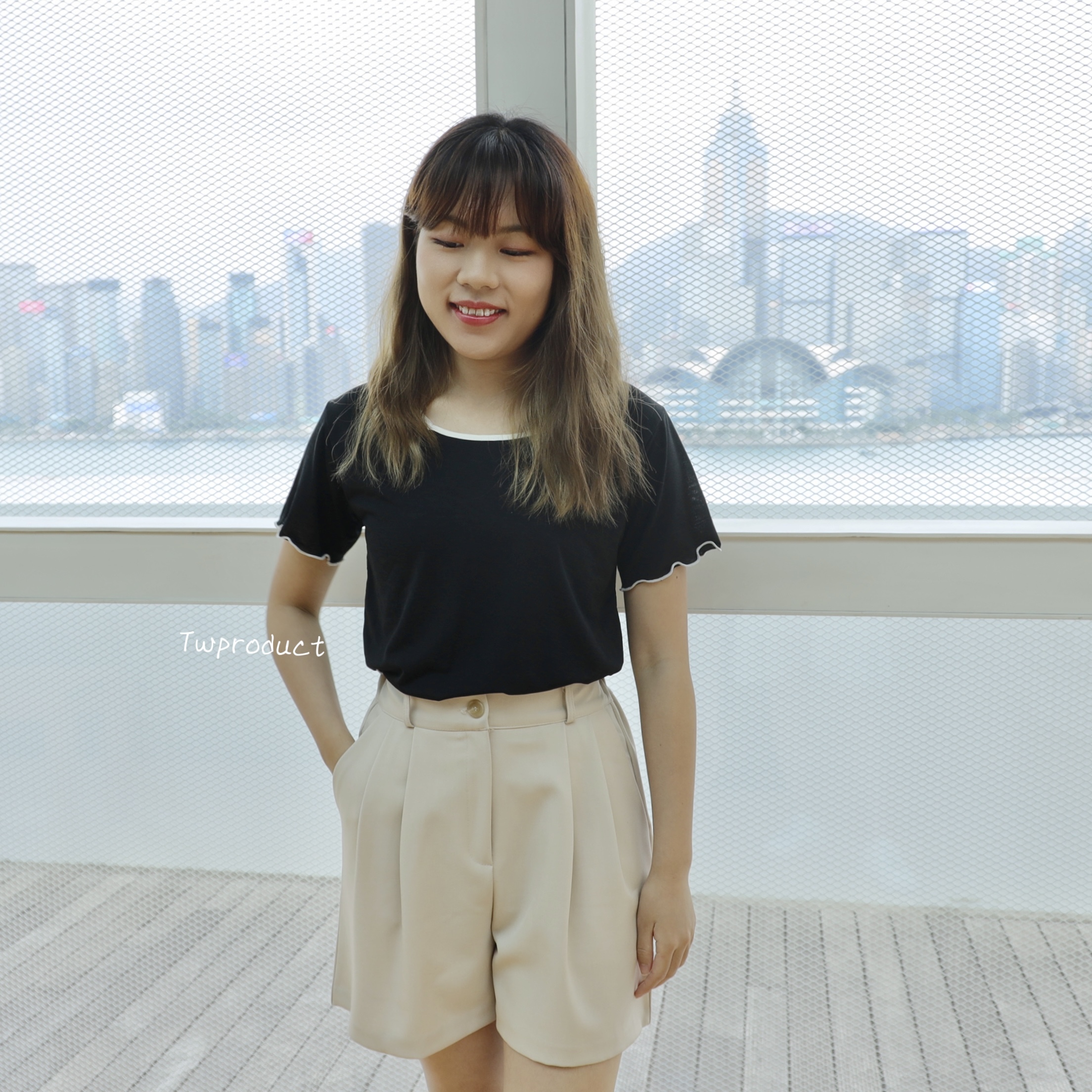 ✨||SR13 ||木扣西褲料闊短褲