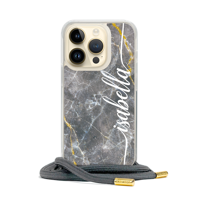 金灰大理石 - (客製化) iPhone透明掛繩手機殼