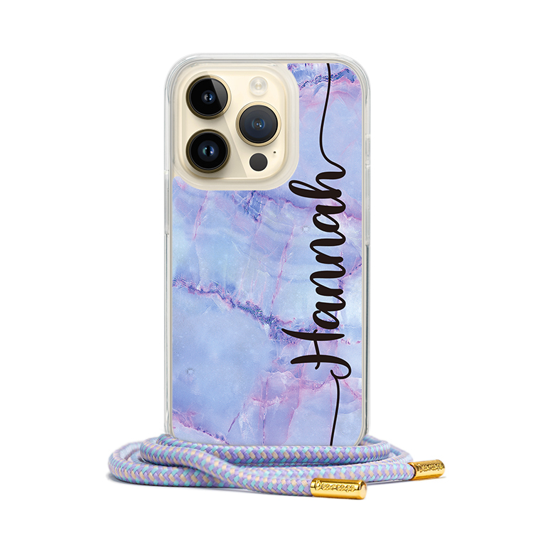 炫光紫大理石 - (客製化) iPhone透明掛繩手機殼