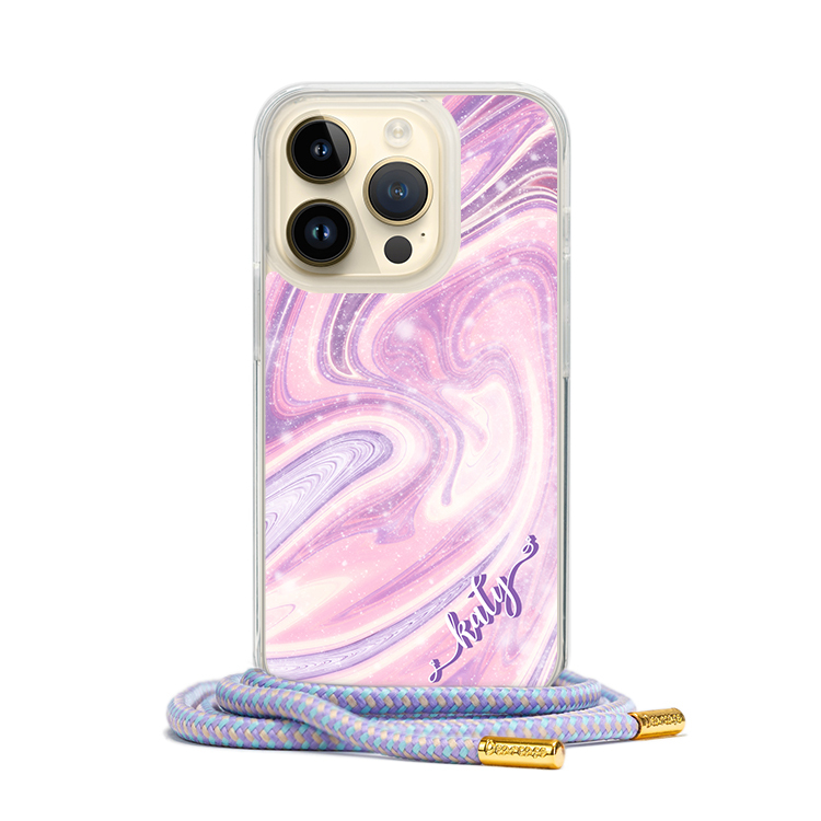 粉色星空大理石 - (客製化) iPhone透明掛繩手機殼