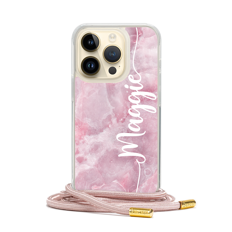 粉色控大理石 - (客製化) iPhone透明掛繩手機殼