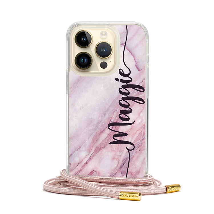粉色調大理石 - (客製化) iPhone透明掛繩手機殼