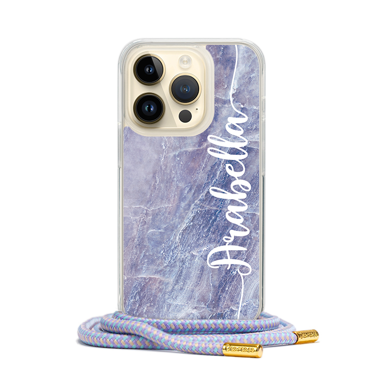 紫色大理石紋 - (客製化) iPhone透明掛繩手機殼